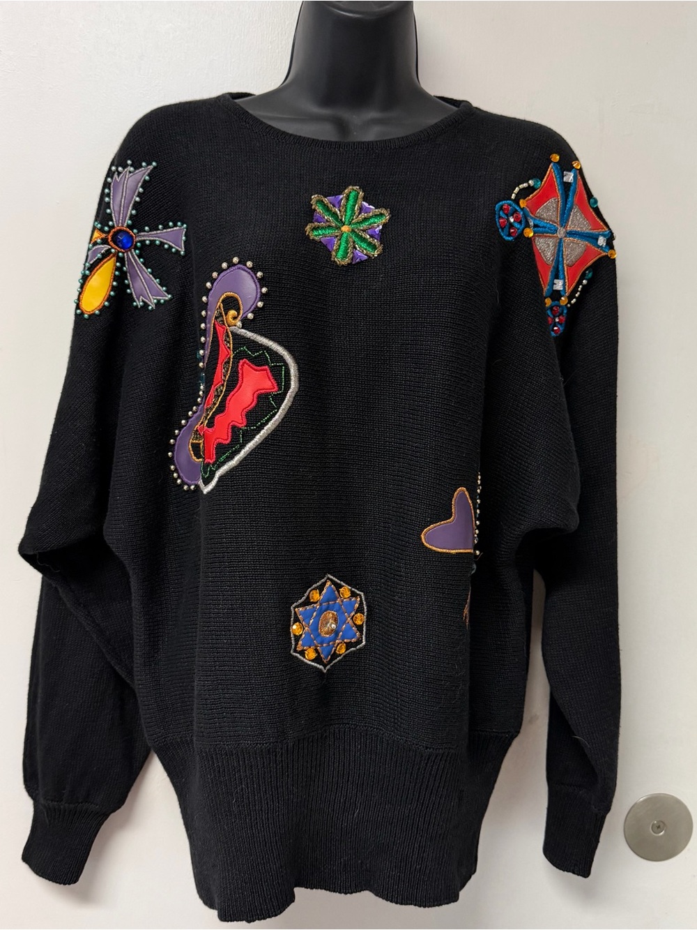 Cedars Embroidered Black Sweater with Beaded Embellishments
